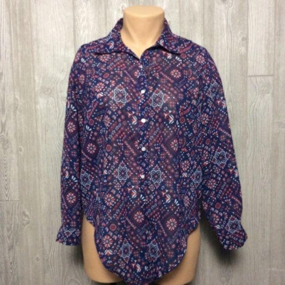 JUST ONE Red & Blue Printed Blouse PLUS SIZE 1X